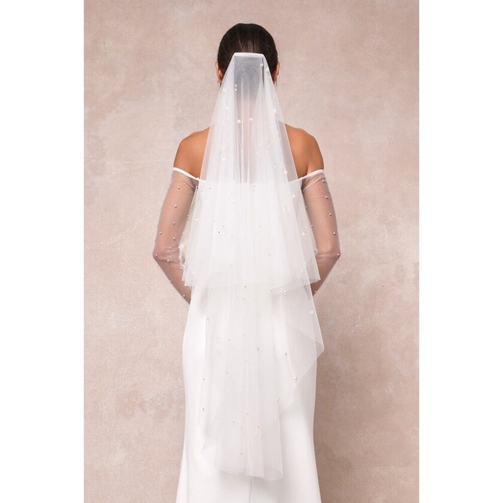 Lulus Pearl-fect Presence White Tulle Pearl Veil - Size One Size- NEW